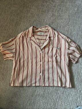Kimes Ranch Ferris Top Red and Cream Striped Short Sleeve Button-Down Shirt